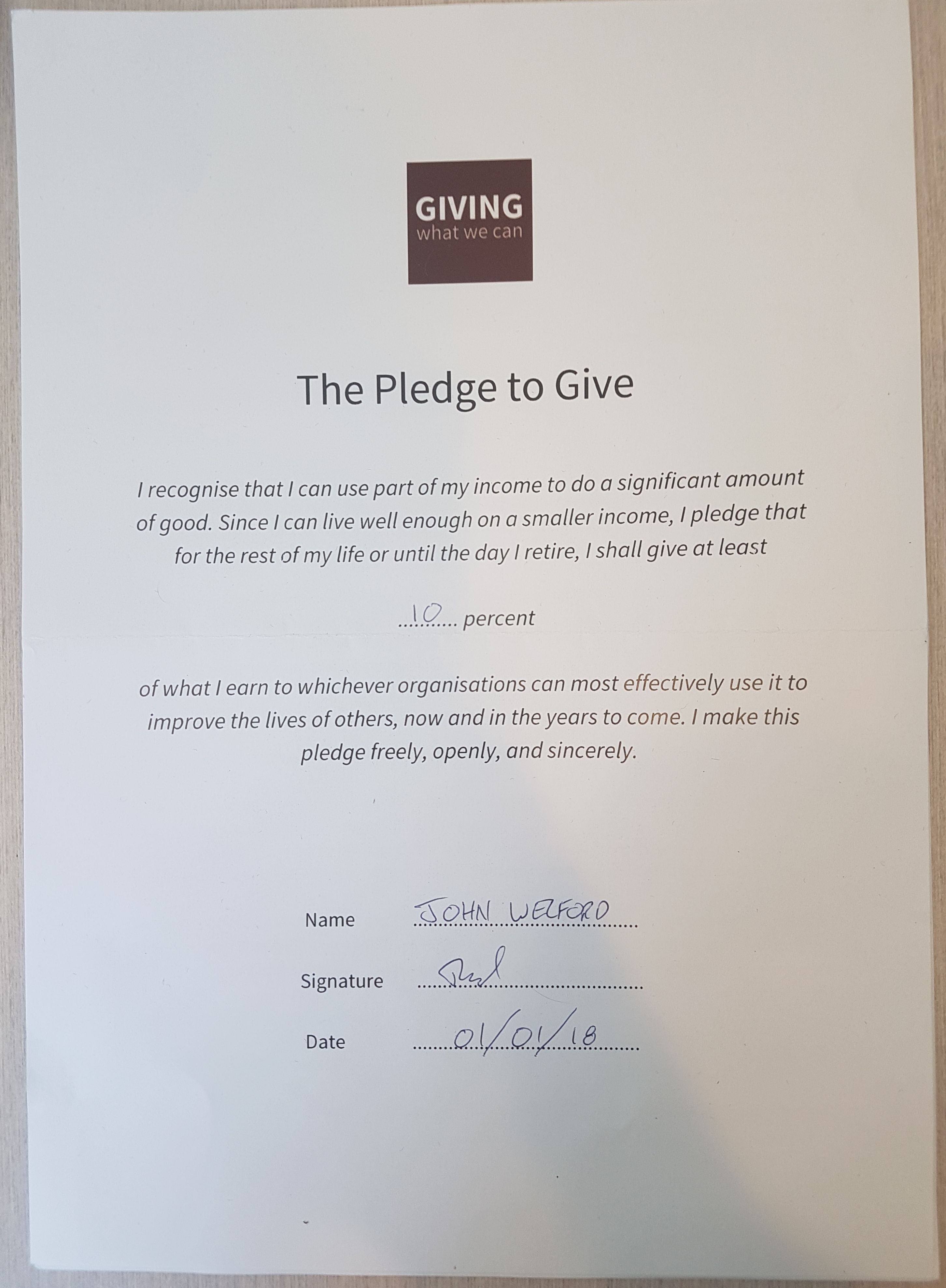 Just Giving pledge